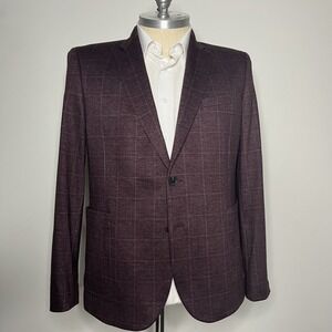 Nordstrom Men's XL Check Burgundy Sport Coat Blazer Jacket 2-Button Trim Fit